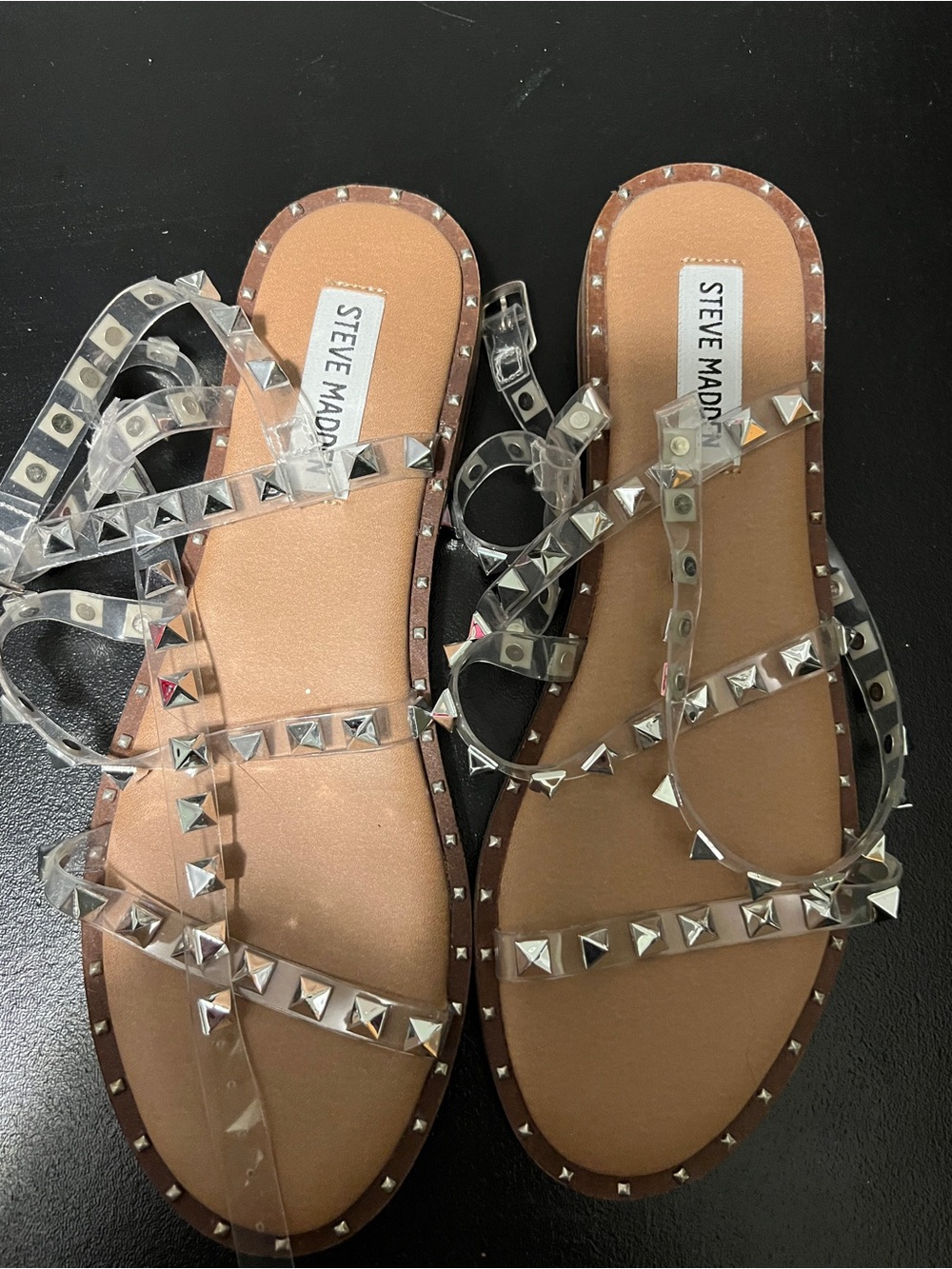 Steve Madden Clear Studded Strappy Sandal - Tan Insole